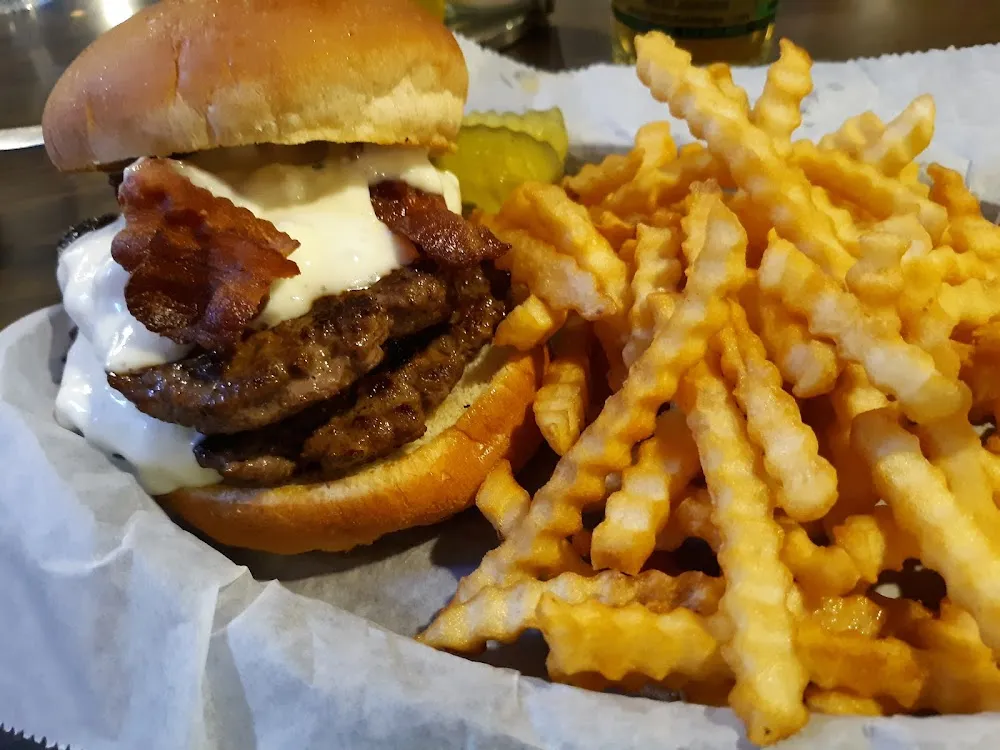 Bacon Double Blue Cheese Burger and Fries